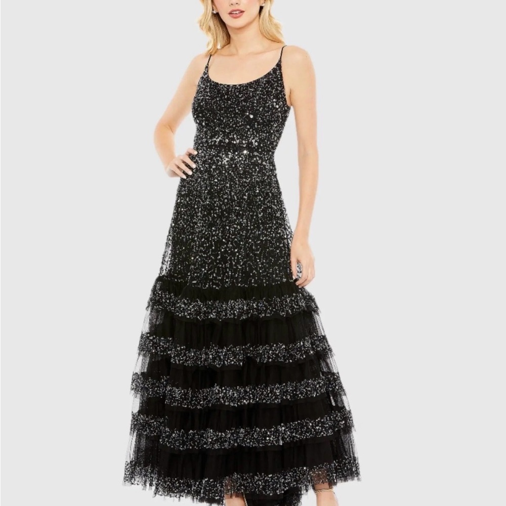 Mac Duggal Black and Silver Sequin Maxi Dress